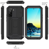 R-JUST Funda de teléfono con soporte de silicona y metal para cámara deslizante, para Samsung Galaxy S22 5G, para Samsung Galaxy S22+ 5G, para Samsung Galaxy S22 Ultra 5G